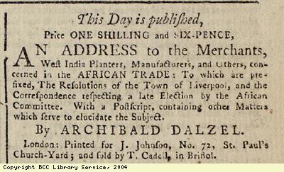 Advert; addess to those concerned in slave trade