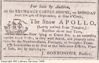 Advert for auction of slave ship
