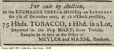 Advert for auction of tobacco