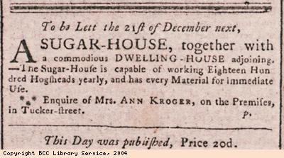 Advert for letting of sugar house