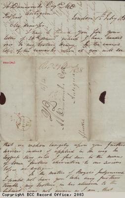 Correspondence from Alfred Latham to A Duncombe