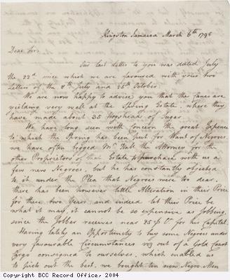 Letter regarding the purchase of slaves