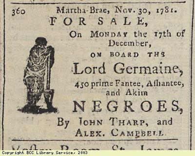Newspaper extract, 450 slaves for sale