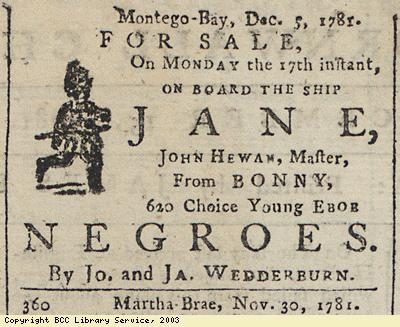Newspaper extract, 620 slaves for sale