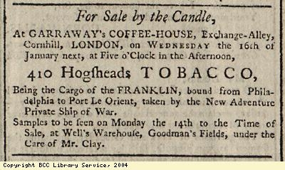 Advert for the sale of tobacco
