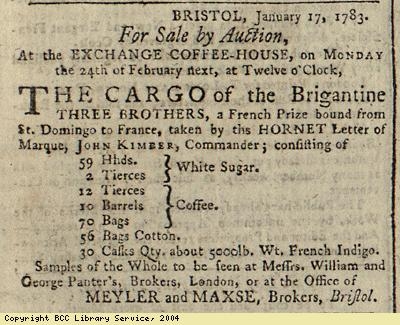 Advert for auction of cargo of ship