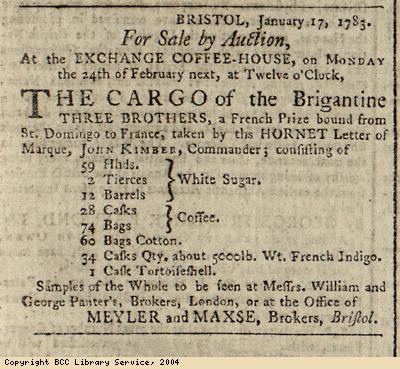 Advert for auction of ship