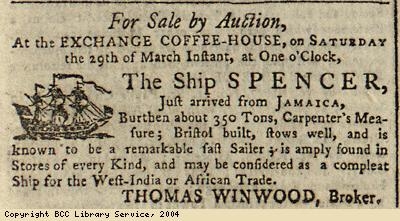 Advert for auction of ship