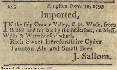 Advert for cider and beer imported