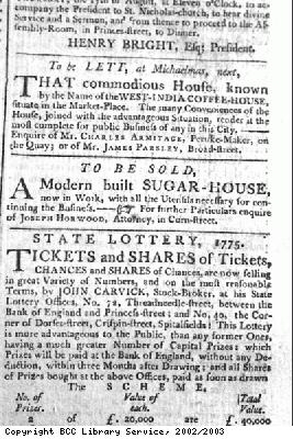 Advert for coffee and sugar house sales
