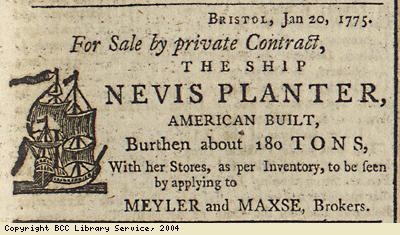 Advert for private contract sale of ship