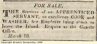 Advert for sale of apprenticed servant