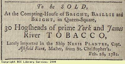 Advert for the sale of tobacco
