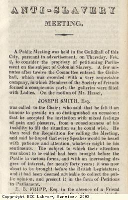 Anti-slavery meeting opening page