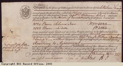 Bill of lading for iron, hemp and deals