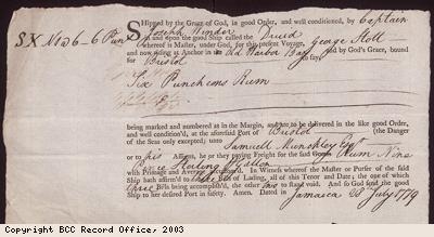 Bill of lading for rum