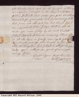 Correspondence, W Clutsam to S Munckley