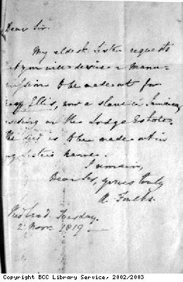 Letter concerning a slave