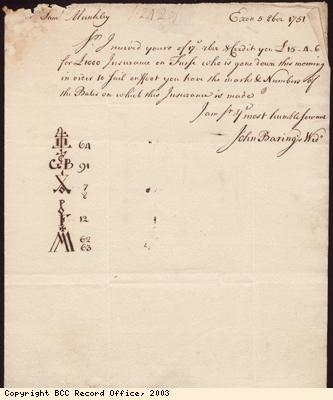 Letter, John Barings widow to S Munckley