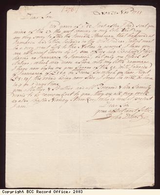 Letter, John Duntze to S Munckley