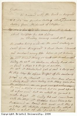 Letter; ship delayed, list of passengers