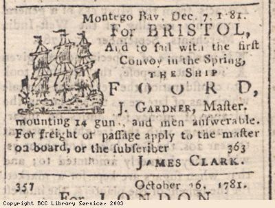 Newspaper extract, sailing of ship