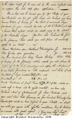 Note of goods to be shipped on Pembroke