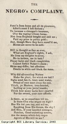 Poem called The Negroes Complaint
