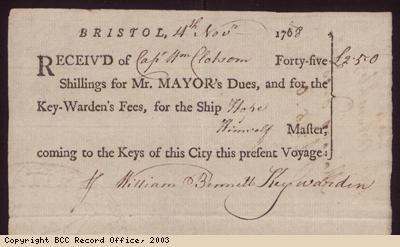 Receipt: Mayors dues, Key-Wardens fees