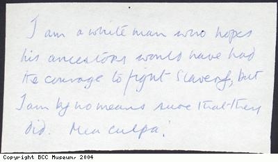 Slavery exhibition comment card