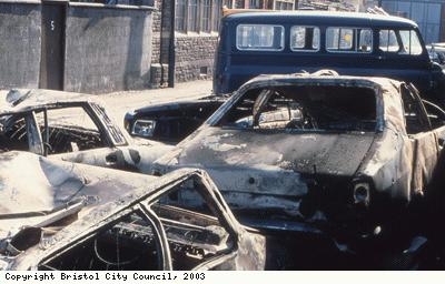 St Pauls Riots, burnt-out cars